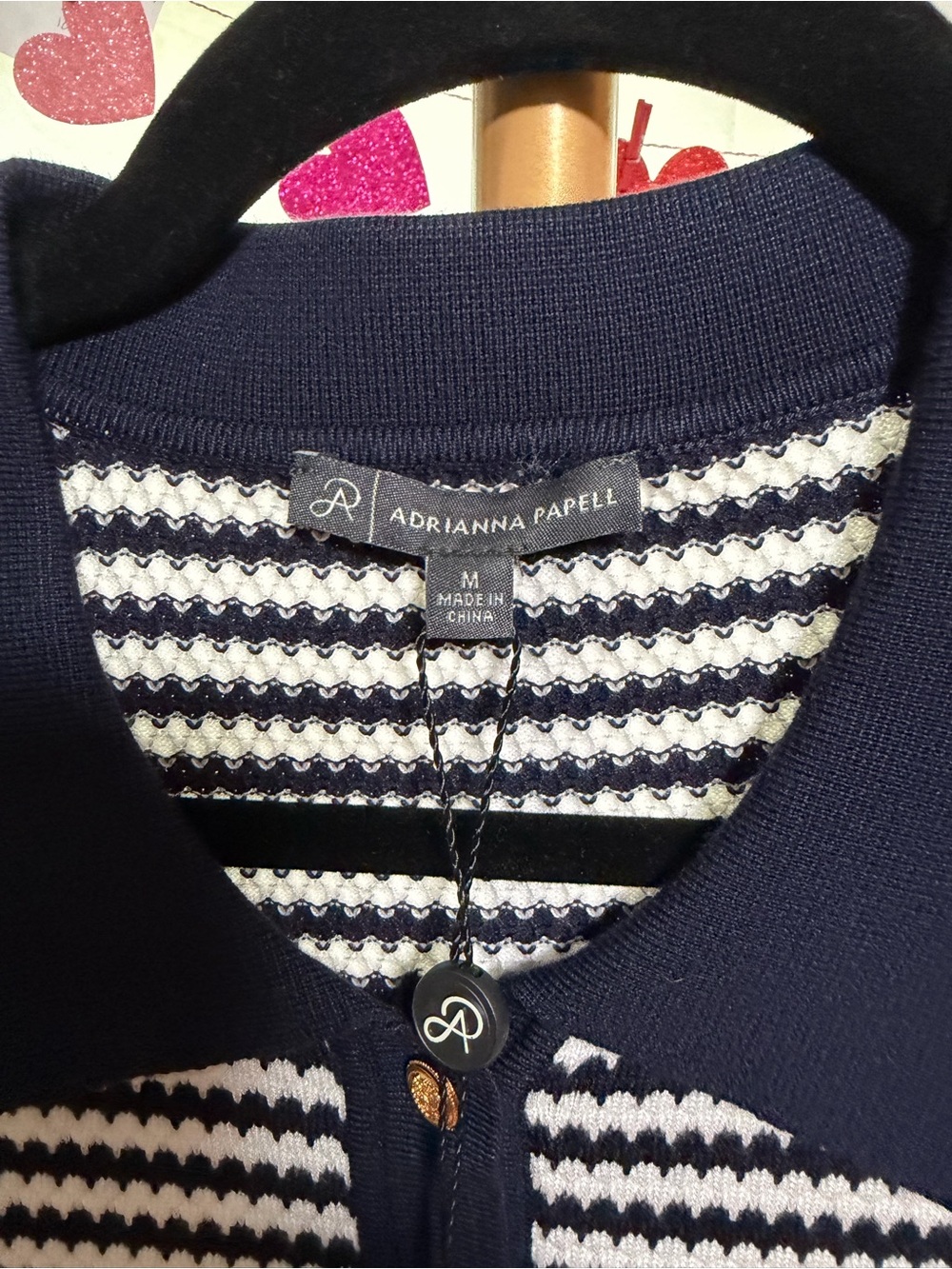 Adrianna Papell Striped Knit Polo Cardigan in Navy and White - Picture 3 of 3